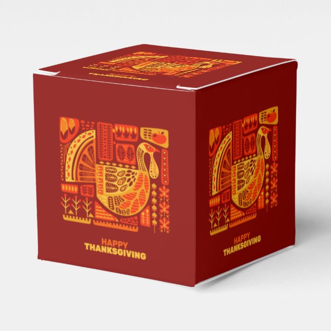 Happy Thanksgiving Geometric Abstract Orange Brown Favour Box (Front Side)