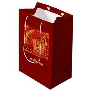 Happy Thanksgiving Geometric Abstract Orange Brown Medium Gift Bag