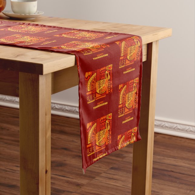 Happy Thanksgiving Geometric Abstract Orange Brown Medium Table Runner (In Situ)
