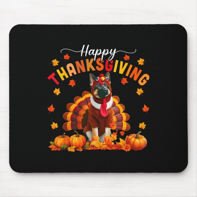 Happy Thanksgiving German Shepherd Cosplay Fall Tu Mouse Pad (Front)