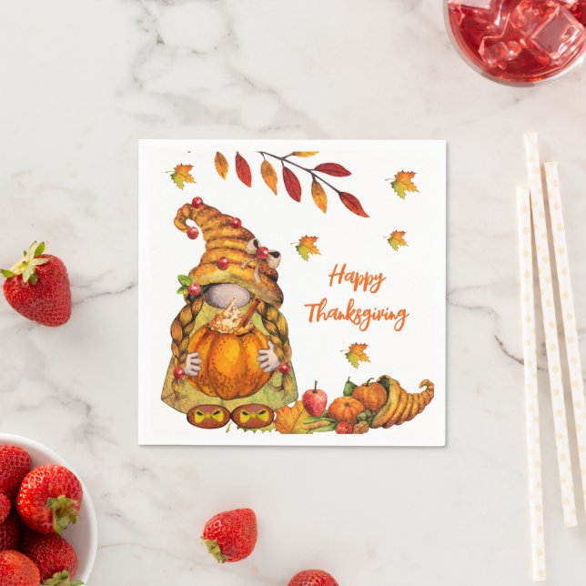 Happy Thanksgiving Gnome  Napkin (Insitu)