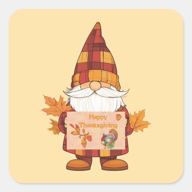 Happy  Thanksgiving Gnome Sticker (Front)