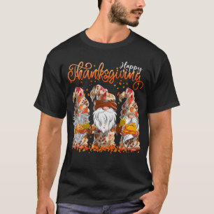 Happy Thanksgiving Gnomes Pumpkin Autumn Leaves T-Shirt