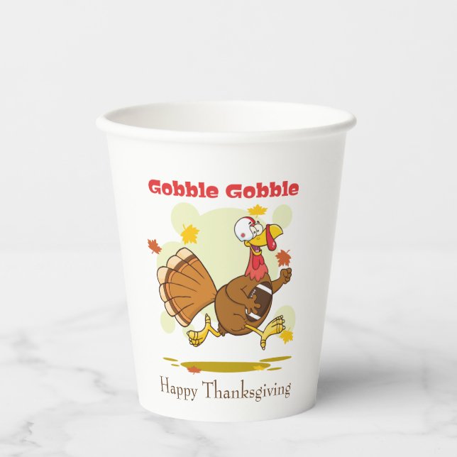 Happy Thanksgiving Gobble Turkey & Football Paper Cups (Front)