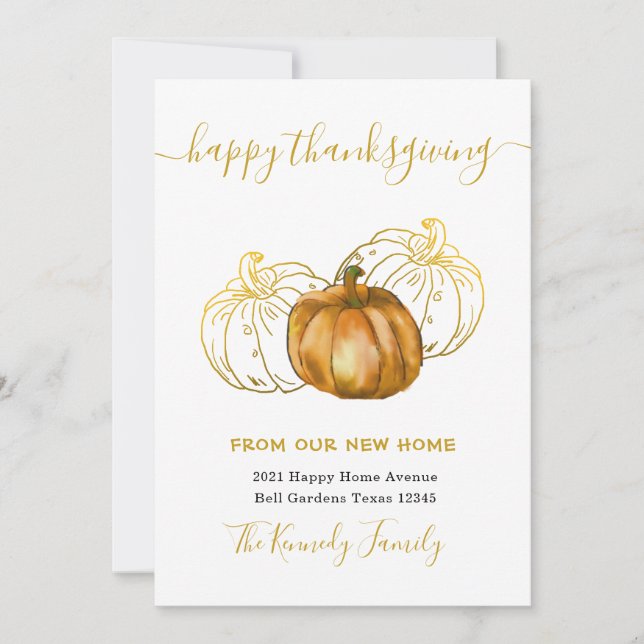 Happy Thanksgiving Gold Pumpkin New Home Address (Front)