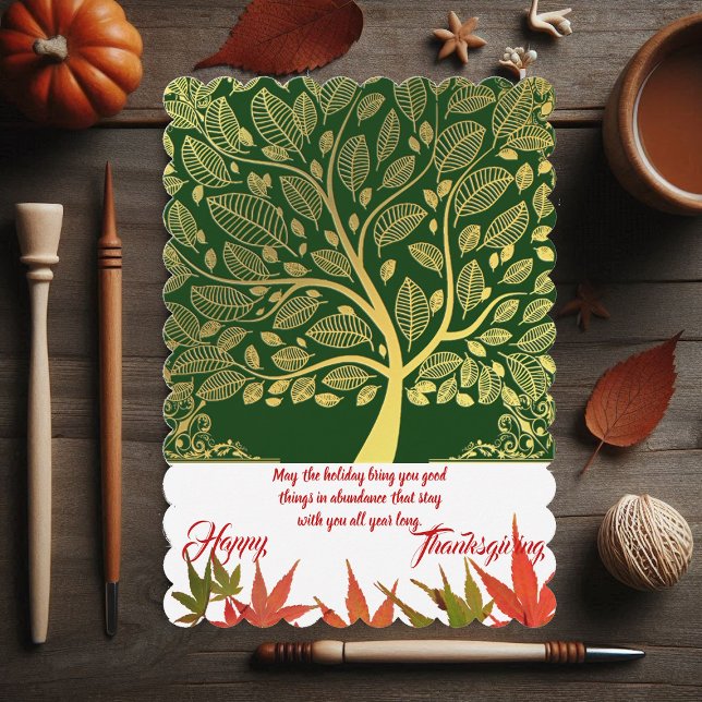 Happy Thanksgiving Gold Tree Of Life Maple Leaves  Holiday Card (Happy Thanksgiving Gold Tree Of Life Maple Leaves Holiday Card)