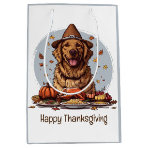 Happy Thanksgiving Golden Retriever Dog Medium Gift Bag