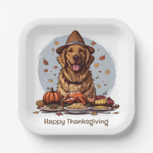 Happy Thanksgiving Golden Retriever Dog Paper Plate