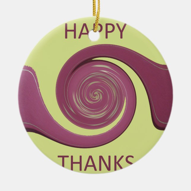 Happy Thanksgiving Golden Yellow whirl design.png Ceramic Tree Decoration (Front)