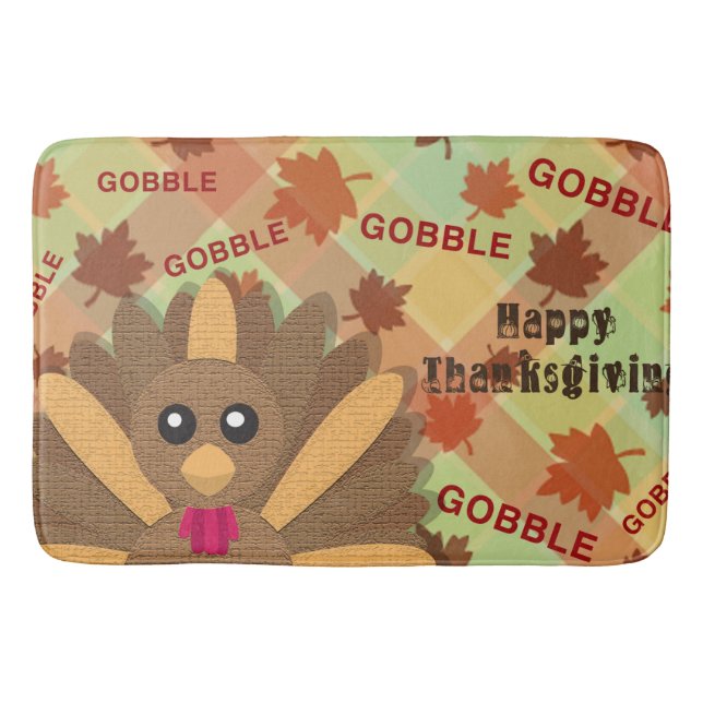 Happy Thanksgiving Gooble Gooble Bath Mat (Front)