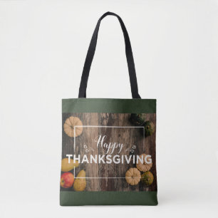Happy Thanksgiving Gourds on Rustic Wood Tote Bag
