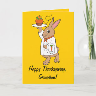 Happy Thanksgiving Grandson Bunny and Cupcake Holiday Card