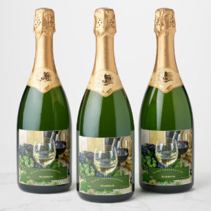 Happy Thanksgiving Grapes Greenery Sparkling Wine Label