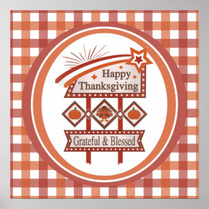 Happy Thanksgiving Grateful & Blessed Retro Sign