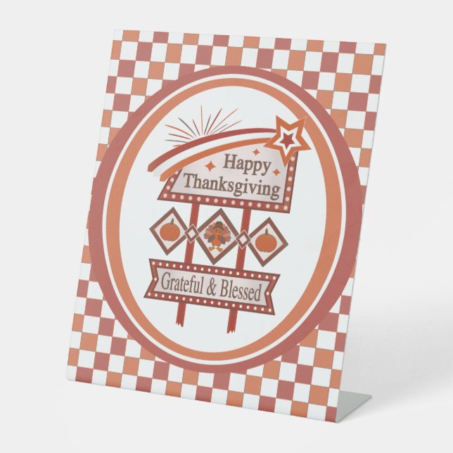 Happy Thanksgiving Grateful & Blessed Retro Sign (Front)