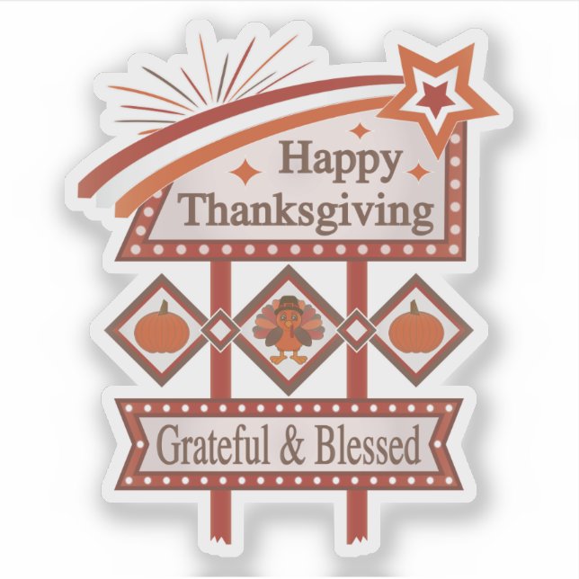 Happy Thanksgiving Grateful & Blessed Retro Sign (Front)