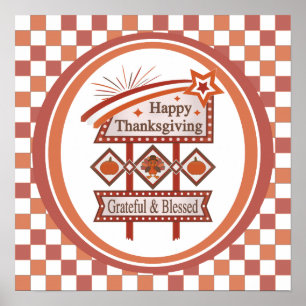 Happy Thanksgiving Grateful & Blessed Retro Sign