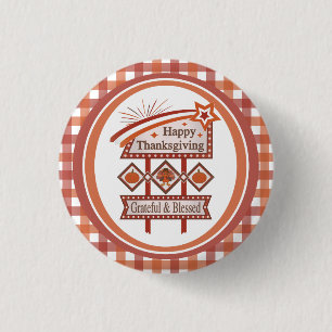 Happy Thanksgiving Grateful & Blessed Retro Sign 3 Cm Round Badge