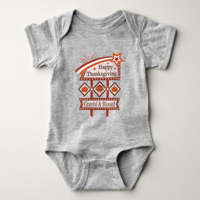 Happy Thanksgiving Grateful & Blessed Retro Sign Baby Bodysuit (Front)