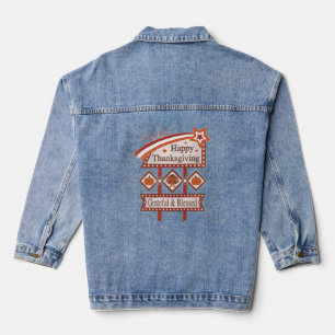 Happy Thanksgiving Grateful & Blessed Retro Sign Denim Jacket