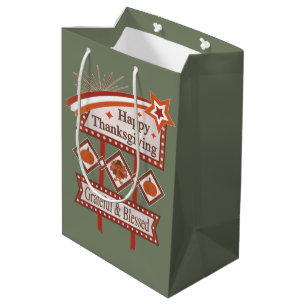 Happy Thanksgiving Grateful & Blessed Retro Sign Medium Gift Bag