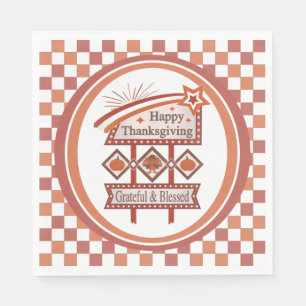 Happy Thanksgiving Grateful & Blessed Retro Sign Napkin