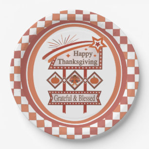 Happy Thanksgiving Grateful & Blessed Retro Sign Paper Plate