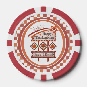 Happy Thanksgiving Grateful & Blessed Retro Sign Poker Chips