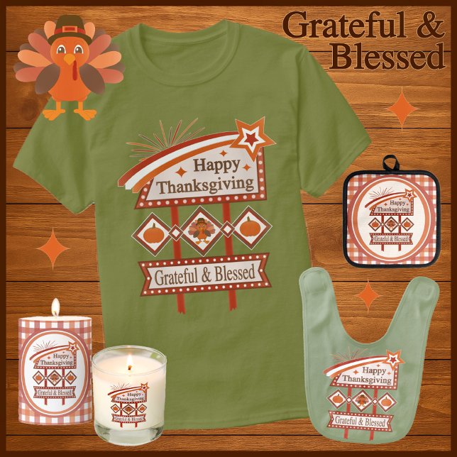 Happy Thanksgiving Grateful & Blessed Retro Sign T-Shirt (Creator Uploaded)