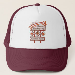 Happy Thanksgiving Grateful & Blessed Retro Sign Trucker Hat