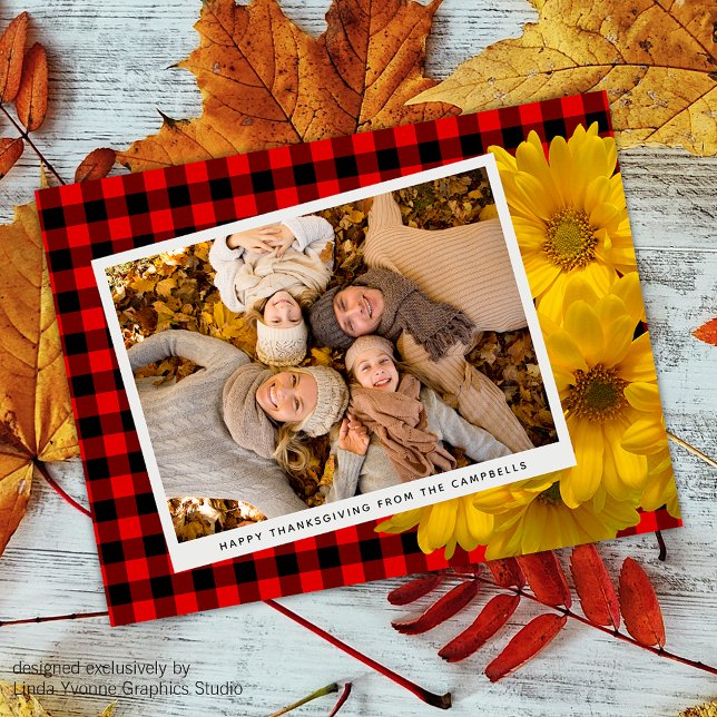 Happy Thanksgiving Greeting On Cute Plaid Pattern Postcard (Creator Uploaded)
