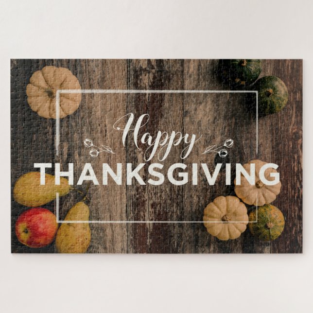 Happy Thanksgiving greeting with pumpkins Jigsaw Puzzle (Horizontal)