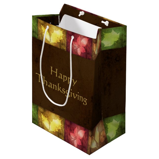 Happy Thanksgiving Grunge Leaves Medium Gift Bag (Front Angled)