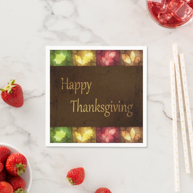 Happy Thanksgiving Grunge Leaves Napkin (Insitu)