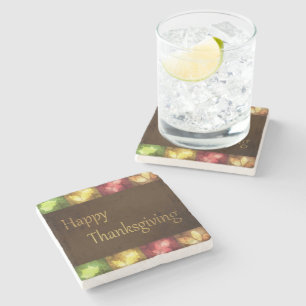 Happy Thanksgiving Grunge Leaves Stone Coaster