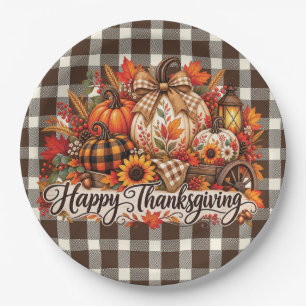 Happy Thanksgiving Harvest Cart Paper Plate