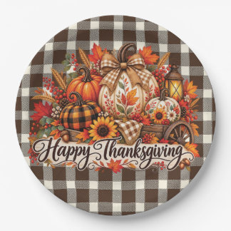 Happy Thanksgiving Harvest Cart Paper Plate