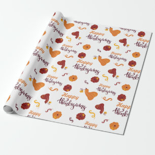 Happy Thanksgiving Harvest Pumpkin White Seamless Wrapping Paper