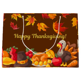 Happy Thanksgiving Harvest - Turkey and Vegetables Large Gift Bag