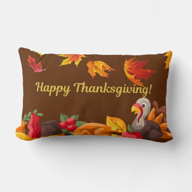 Happy Thanksgiving Harvest - Turkey and Vegetables Lumbar Cushion (Front)