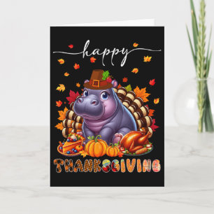 Happy Thanksgiving Hippo Costume Turkey Fall Leave Card