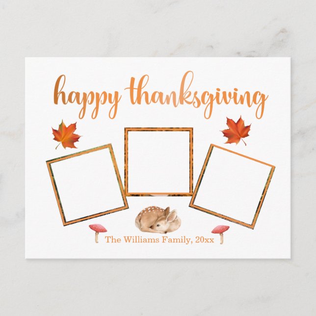 happy thanksgiving holidays 3 photos collage chic postcard (Front)