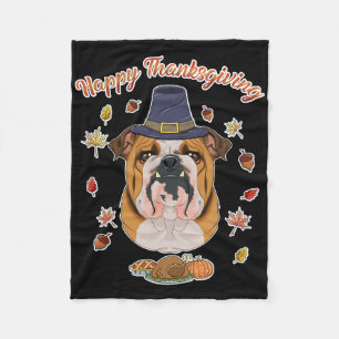 Happy Thanksgiving I Dog Lover I English Bulldog Fleece Blanket