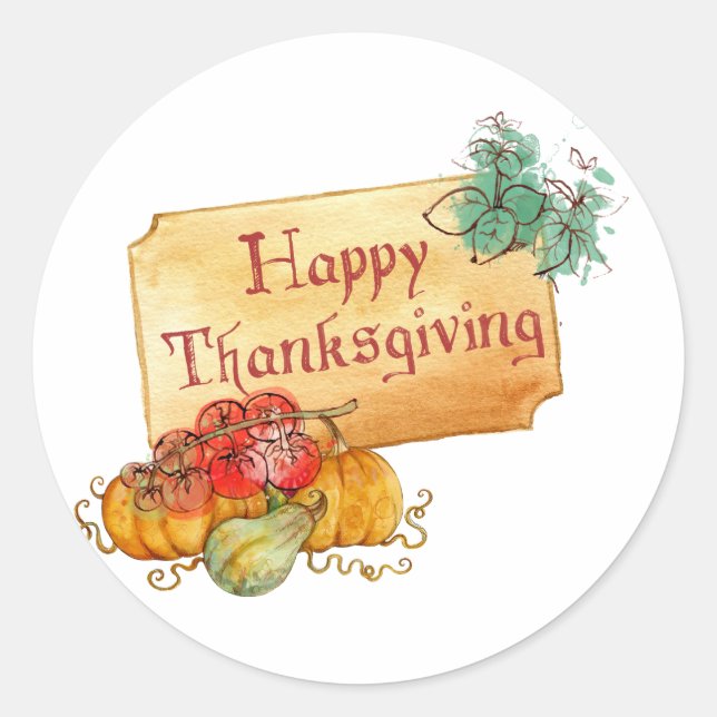 Happy Thanksgiving illustration Classic Round Sticker (Front)