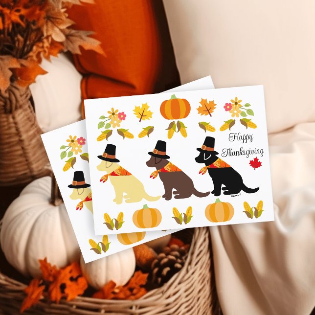 Happy Thanksgiving Labrador Silhouette White Postcard (Happy Thanksgiving Labrador Silhouette Design Postcard for Labrador Owners.  Pumpkins and corns.)