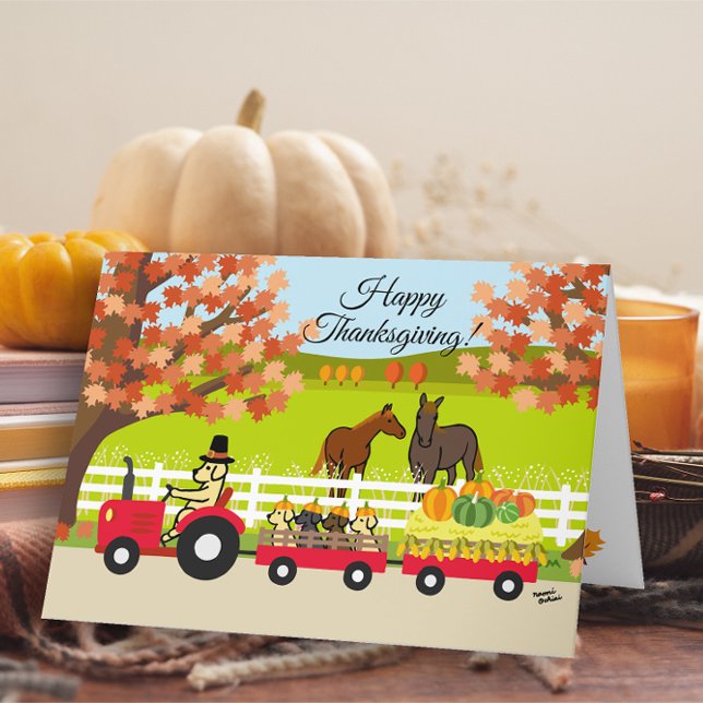 Happy Thanksgiving Labradors and Tractor Card (Happy Thanksgiving Labradors and Tractor Design Card for Yellow Labrador Owners.)