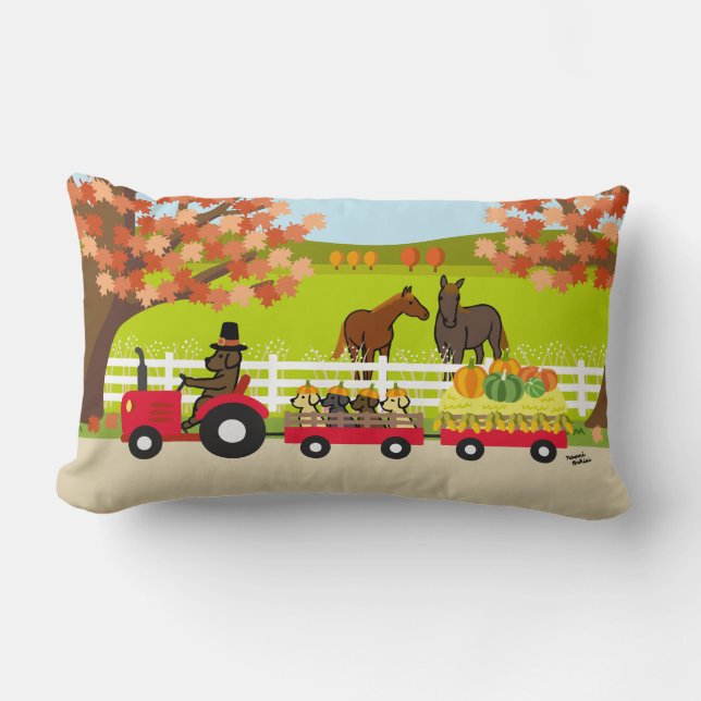 Happy Thanksgiving Labradors and Tractor Lumbar Cushion (Front)