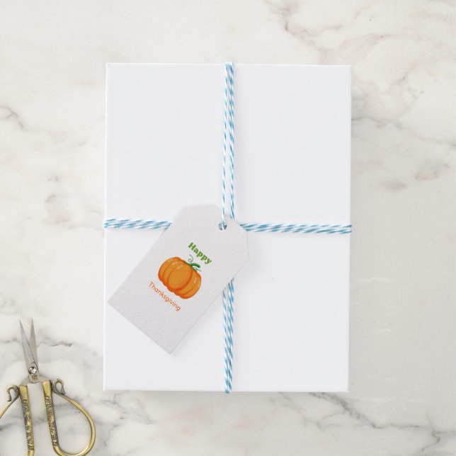 Happy Thanksgiving large pumpkin Gift Tags (With Twine)