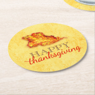 Happy thanksgiving leaf art paper coasters