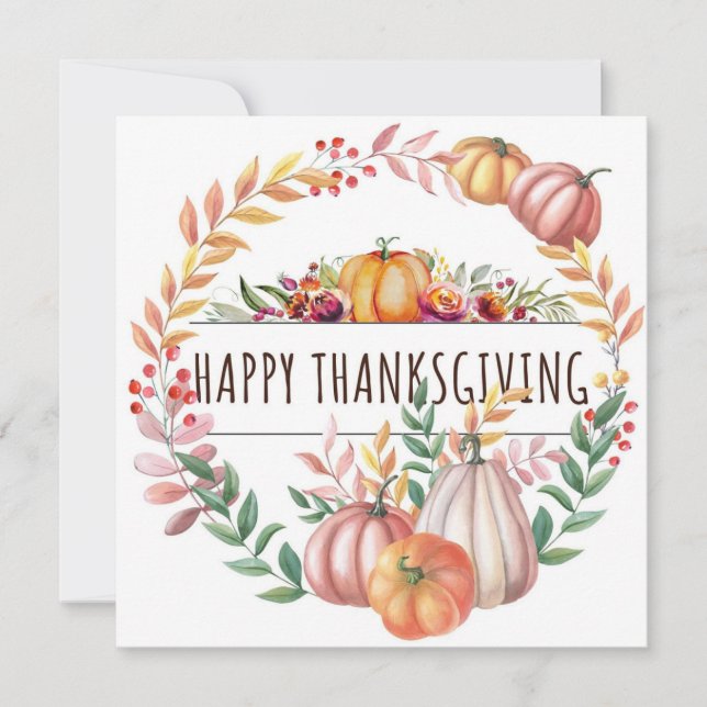 Happy Thanksgiving leafy pumpkin wreath Card (Front)